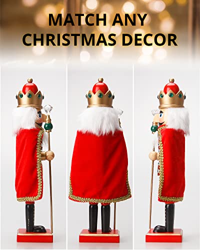 Nutcracker Christmas Decorations,15 Inch Traditional Wooden Nutcracker King Soldier,Festive Christmas Décor for Shelves and Tables
