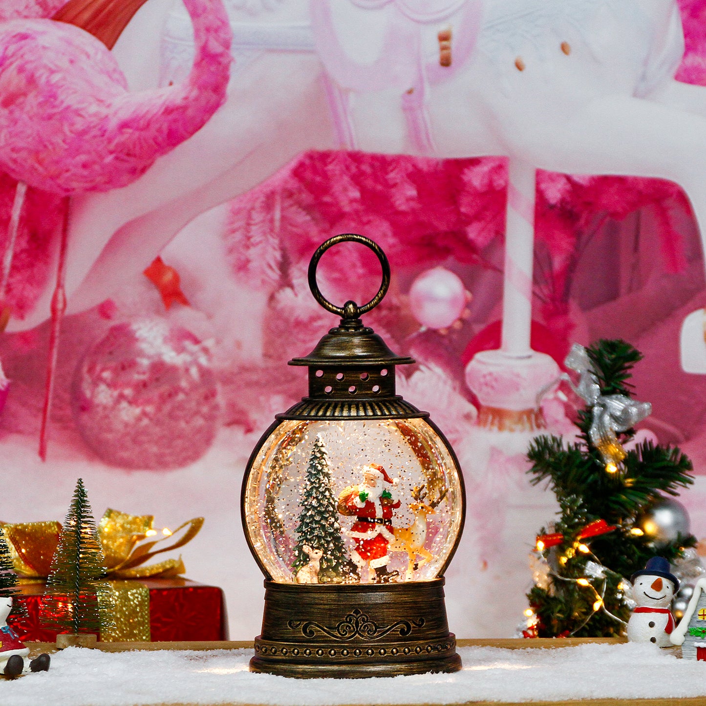 Christmas Decorations Musical Snow Globe Lantern, Water Glittering Lighted Plug-in , 3 AAA Battery Operated & USB Powered, Santa Claus, Christmas Tree and Elk…