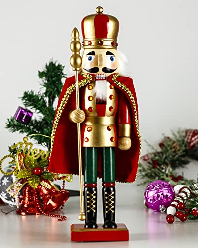 Nutcracker Christmas Decorations,15 Inch Traditional Wooden Nutcracker King Soldier,Festive Christmas Décor for Shelves and Tables
