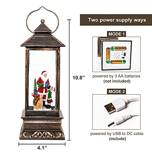 Christmas Musical Snow Globe Lantern, USB Powered & Battery Operated Lighted Christmas Water Glittering Snowing Globe Christians Lantern for Christmas Decorations and Gifts (Santa Claus and Dog)