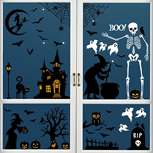 Halloween Window Clings, Halloween Window Stickers Decorations, Double-Side Removable Decals for Halloween Party Décor…