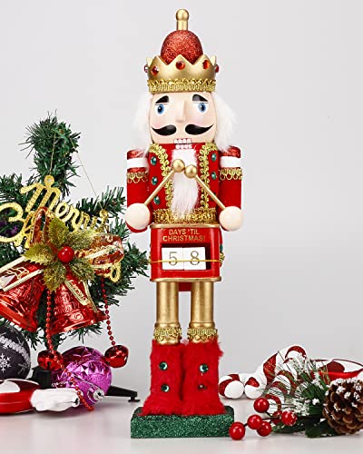 Nutcracker Christmas Decorations - 15 Inch Santa Nutcracker Figures Handmade Wooden Christmas Ornaments Gifts for Shelves and Tables Indoor Outdoor Holiday Home Party Xmas Decor