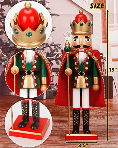 Nutcracker Christmas Decorations,15 Inch Traditional Wooden Nutcracker King Soldier,Festive Christmas Décor for Shelves and Tables