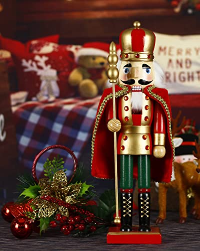 Nutcracker Christmas Decorations,15 Inch Traditional Wooden Nutcracker King Soldier,Festive Christmas Décor for Shelves and Tables