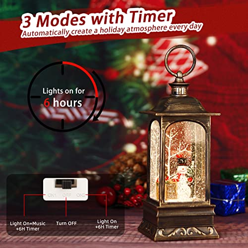 Christmas Decorations Musical Snow Globe Lantern, Glittering Lighted Plug-in , 3 AA Battery Operated & USB Powered, Cardinal Bird and Snowman