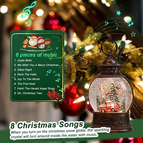 Red Truck Lighted Snow Globe, 10" Musical Christmas Snow Globe Lantern with Swirling Glitter for Christmas Holiday Home Decor