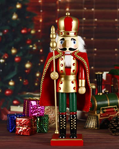 Nutcracker Christmas Decorations,15 Inch Traditional Wooden Nutcracker King Soldier,Festive Christmas Décor for Shelves and Tables