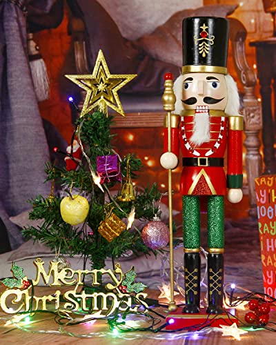 Nutcracker Christmas Decorations,15 Inch Traditional Wooden Nutcracker King Soldier,Festive Christmas Décor for Shelves, Tables,Desktop Fireplace Home Farmhouse Ornaments