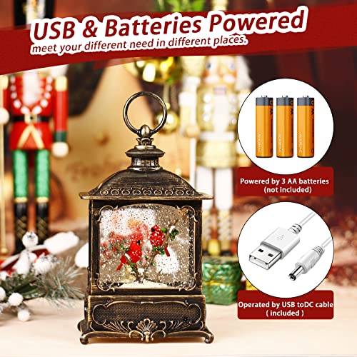 Cardinal Christmas Decorations Musical Snow Globe Lantern, Lighted Snow Globe with Swirling Glitter , 3 AA Battery Operated & USB Powered, Cardinal