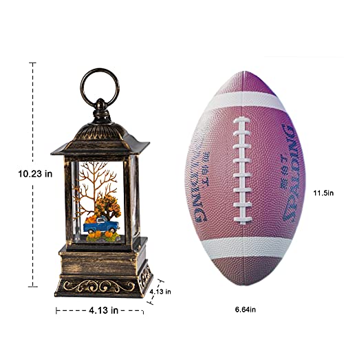 Fall Home Decor Snow Globe Lantern Thanksgiving Ornament Farm Blue Truck with Pumkin for Kids Thanksgiving Harvest Halloween Decoration Celebrate LED Lights