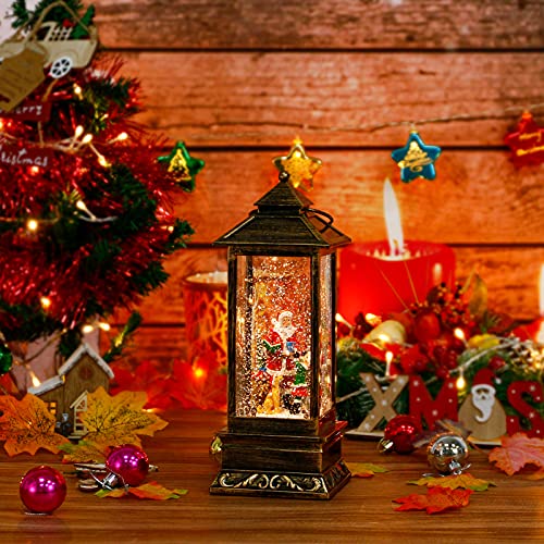 Snow Globe Christmas Lantern Decorations, Musical Snow Globe Lantern with Swirling Glitter, Santa Claus Lighted Holiday Party Gifts and Decorations…