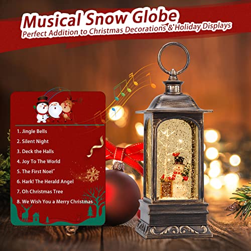 Christmas Decorations Musical Snow Globe Lantern, Glittering Lighted Plug-in , 3 AA Battery Operated & USB Powered, Cardinal Bird and Snowman