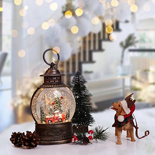 Red Truck Lighted Snow Globe, 10" Musical Christmas Snow Globe Lantern with Swirling Glitter for Christmas Holiday Home Decor