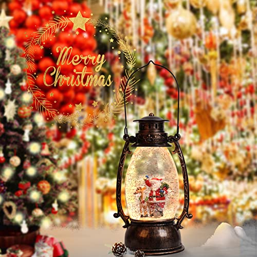 Snow Globe Lighted Christmas Decorations, Musical Christmas Snow Globe Lantern with Swirling Glitter, Santa Claus Christmas Holiday Party Gifts and Decorations…