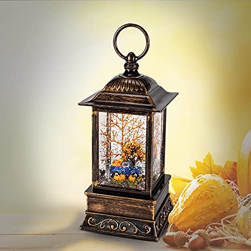 Fall Home Decor Snow Globe Lantern Thanksgiving Ornament Farm Blue Truck with Pumkin for Kids Thanksgiving Harvest Halloween Decoration Celebrate LED Lights