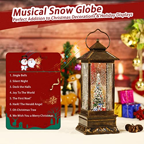 Snow Globe Christmas Lantern Decorations, Musical Snow Globe Lantern with Swirling Glitter, Christmas Tree Lighted Holiday Party Gifts and Decorations…