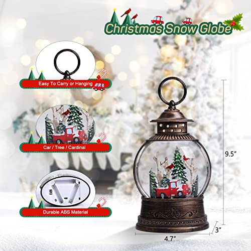 Red Truck Lighted Snow Globe, 10" Musical Christmas Snow Globe Lantern with Swirling Glitter for Christmas Holiday Home Decor