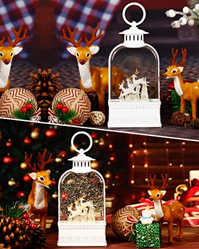 Snow Globe, Christmas Snow Globe, White Musical Sparkly Swirling Snow Globe Lantern, Christma Ornament Moose Deer Gift, Battery or USB Powered (9.9Inch)