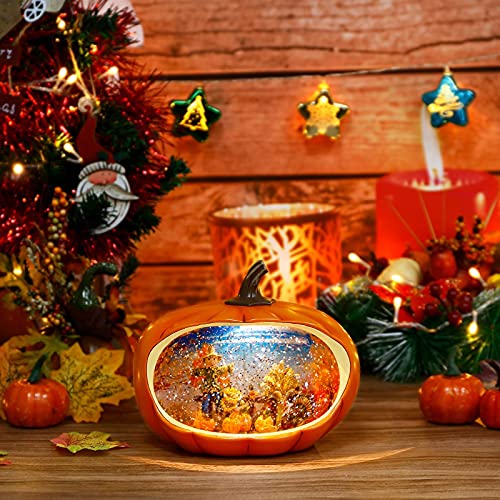 Pumpkin Festival Decor,Christmas Snow Globe with Swirling Glitter,Pumpkin Table Accent for Fall Harvest Decorating,Thanksgiving Pumpkin Fall Harvest for Home Decor