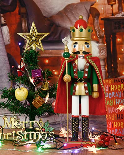 Nutcracker Christmas Decorations,15 Inch Traditional Wooden Nutcracker King Soldier,Festive Christmas Décor for Shelves and Tables