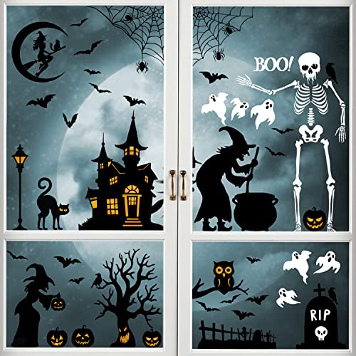 Halloween Window Clings, Halloween Window Stickers Decorations, Double-Side Removable Decals for Halloween Party Décor…