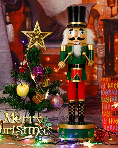 Nutcracker Christmas Decorations,15 Inch Traditional Wooden Nutcracker King Soldier,Festive Christmas Décor for Shelves and Tables