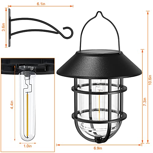 Solar Lantern Outdoor Wall Lights, Dusk to Dawn Waterproof Solar Lights Outdoor, Anti-Rust Metal Hanging Wall Lantern Sconces with Hooks, No Wiring Required, 2 Pack
