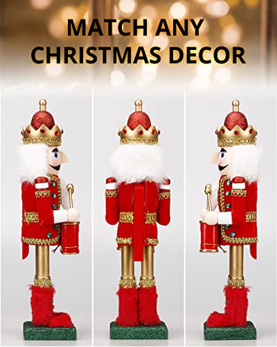 Nutcracker Christmas Decorations - 15 Inch Santa Nutcracker Figures Handmade Wooden Christmas Ornaments Gifts for Shelves and Tables Indoor Outdoor Holiday Home Party Xmas Decor
