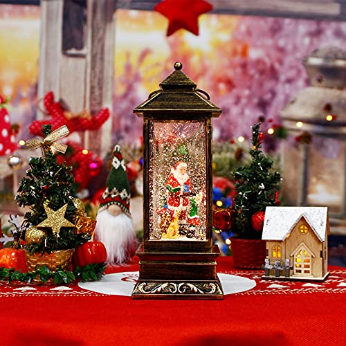 Snow Globe Christmas Lantern Decorations, Musical Snow Globe Lantern with Swirling Glitter, Santa Claus Lighted Holiday Party Gifts and Decorations…