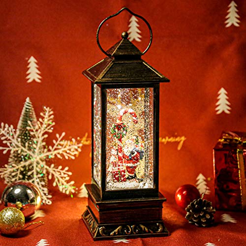 Christmas Musical Snow Globe Lantern, Spinning Water Glittering with 6 Hours Timer, USB Powered & Battery Operated for Christmas Decorations and Gifts (Santa Claus and Candy Cane)