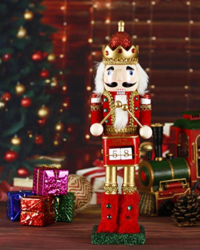 Nutcracker Christmas Decorations - 15 Inch Santa Nutcracker Figures Handmade Wooden Christmas Ornaments Gifts for Shelves and Tables Indoor Outdoor Holiday Home Party Xmas Decor