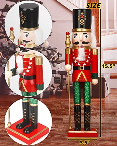 Nutcracker Christmas Decorations,15 Inch Traditional Wooden Nutcracker King Soldier,Festive Christmas Décor for Shelves, Tables,Desktop Fireplace Home Farmhouse Ornaments