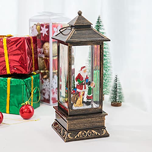 Christmas Musical Snow Globe Lantern, USB Powered & Battery Operated Lighted Christmas Water Glittering Snowing Globe Christians Lantern for Christmas Decorations and Gifts (Santa Claus and Dog)