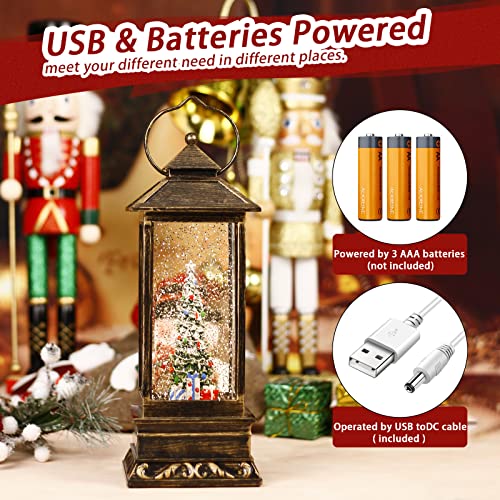 Snow Globe Christmas Lantern Decorations, Musical Snow Globe Lantern with Swirling Glitter, Christmas Tree Lighted Holiday Party Gifts and Decorations…