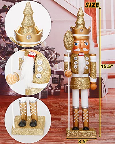 Nutcracker Christmas Decorations,15 Inch Traditional Wooden Nutcracker King Soldier,Festive Christmas Décor for Shelves and Tables