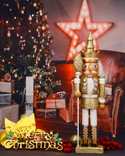 Nutcracker Christmas Decorations,15 Inch Traditional Wooden Nutcracker King Soldier,Festive Christmas Décor for Shelves and Tables