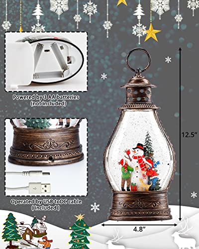 Snow Globe,Snowman Christmas Festival Snow Globe,Glittering Lantern Swirling,Gifts Festival Ornament Musical ,Battery or USB Powered