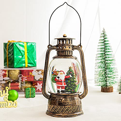 7.5" Christmas Snow Globe Lantern, Lighted Santa Claus and Christmas Tree Swirling Glitter Snow Globe Water Lantern for Christmas Home Decoration, Battery Operated or USB Powered (no Music)