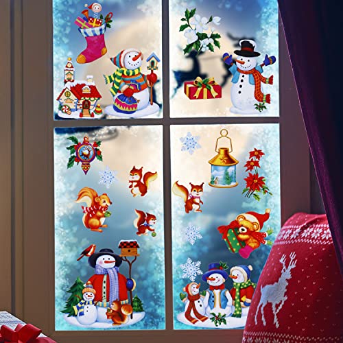 Snowman Christmas Window Clings Decorations, Christmas Window Stickers for Glass Windows, Double-Side Removable Decals for Christmas Gifts and Décor…