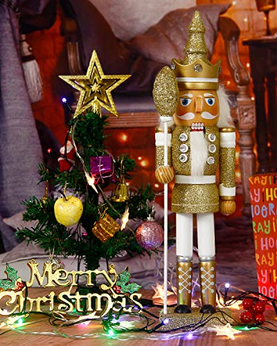 Nutcracker Christmas Decorations,15 Inch Traditional Wooden Nutcracker King Soldier,Festive Christmas Décor for Shelves and Tables