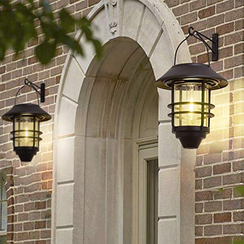 2 Pack Wall Light Solar Lantern Wall Lights Fixtures, Solar Powered Porch Light, 15 Lumen Heavy Glass & Stainless Hanging Solar Wall Sconce Outdoor,for Porch, Yard