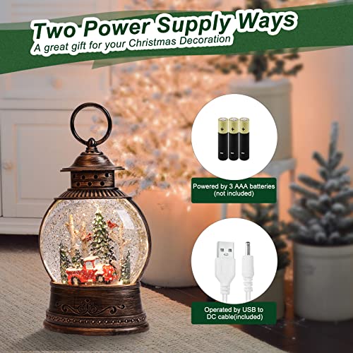 Red Truck Lighted Snow Globe, 10" Musical Christmas Snow Globe Lantern with Swirling Glitter for Christmas Holiday Home Decor
