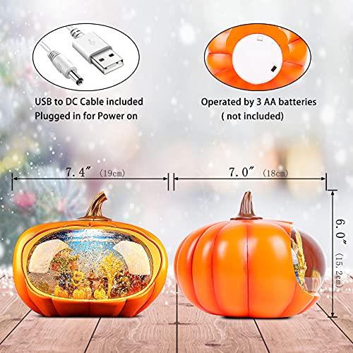 Pumpkin Festival Decor,Pumpkin Table Accent for Fall Harvest Decorating, Lighted Snow Globe with Swirling Glitter,Thanksgiving Pumpkin Fall Harvest for Home Decor