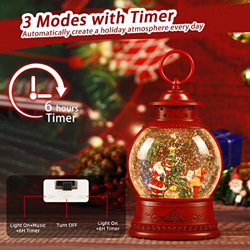 Santa Snow Globe Lighted Christmas Decorations, Musical Christmas Snow Globe Lantern with Swirling Glitter,Christmas Holiday Party Gifts and Decorations