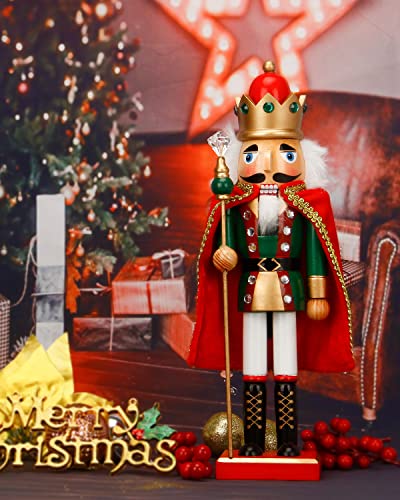 Nutcracker Christmas Decorations,15 Inch Traditional Wooden Nutcracker King Soldier,Festive Christmas Décor for Shelves and Tables