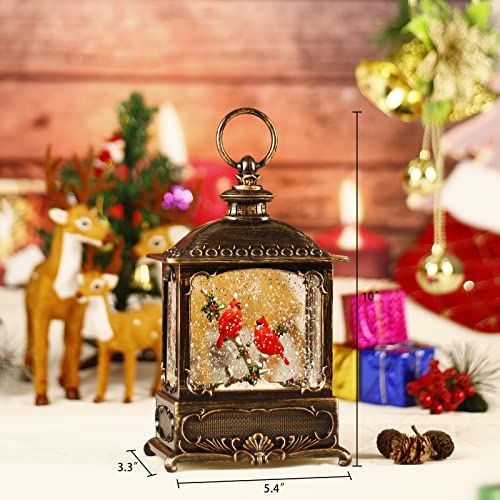 Cardinal Christmas Decorations Musical Snow Globe Lantern, Lighted Snow Globe with Swirling Glitter , 3 AA Battery Operated & USB Powered, Cardinal