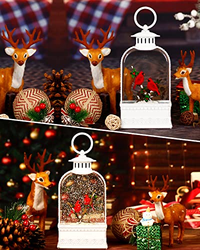 Cardinal Snow Globe, Christmas Snow Globe White, Musical Sparkly Swirling Snow Globe Lantern, Red Cardinal Ornament, Battery or USB Powered Decoration (9.9Inch)