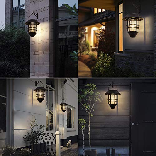 2 Pack Wall Light Solar Lantern Wall Lights Fixtures, Solar Powered Porch Light, 15 Lumen Heavy Glass & Stainless Hanging Solar Wall Sconce Outdoor,for Porch, Yard