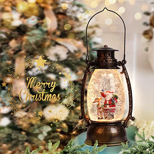 Snow Globe Lighted Christmas Decorations, Musical Christmas Snow Globe Lantern with Swirling Glitter, Santa Claus Christmas Holiday Party Gifts and Decorations…