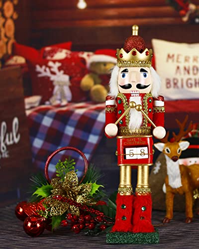 Nutcracker Christmas Decorations - 15 Inch Santa Nutcracker Figures Handmade Wooden Christmas Ornaments Gifts for Shelves and Tables Indoor Outdoor Holiday Home Party Xmas Decor